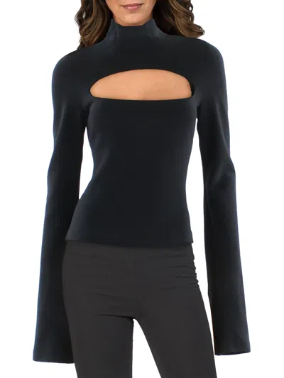A.w.a.k.e. Cutout Detail Flared Sleeve Turtleneck Knit Top In Black