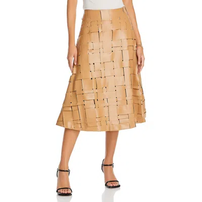 A.w.a.k.e. Womens Faux Leather Woven Midi Skirt In Beige