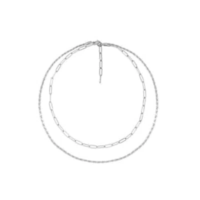 A Weathered Penny Layered Chain Necklace Silver In White