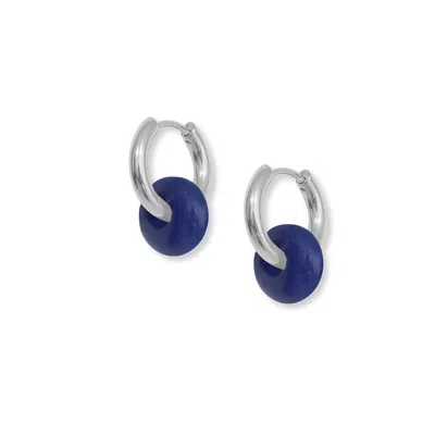 A Weathered Penny Women's Blue Agate Hoops - Silver