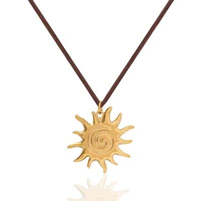 A Weathered Penny Women's Brown / Gold Gold Solar Necklace - Dark Brown Cord