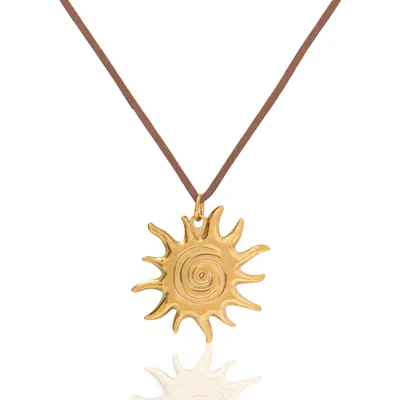 A Weathered Penny Women's Brown / Gold Gold Solar Necklace - Light Brown Cord