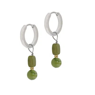A Weathered Penny Women's Green / Silver Silver Olive Hoops In Green/silver