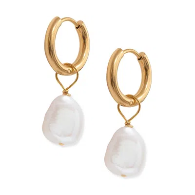 A Weathered Penny Women's Neutrals / White / Gold Gold Pearl Hoops