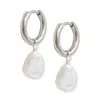 A Weathered Penny Women's Pearl Hoops - Silver In Metallic