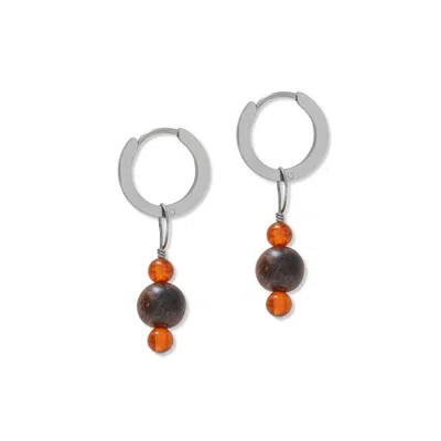 A Weathered Penny Women's Silver / Brown / Orange Silver Amber & Wood Hoops In Multi