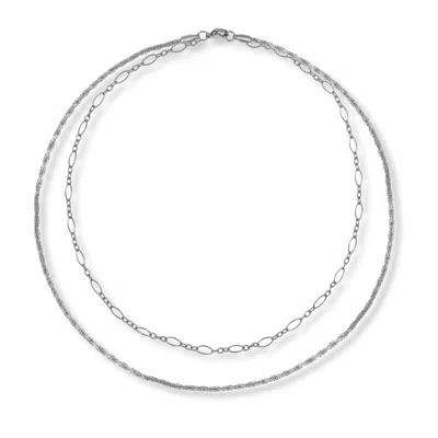 A Weathered Penny Steel Delicate Layered Chain Necklace In Silver