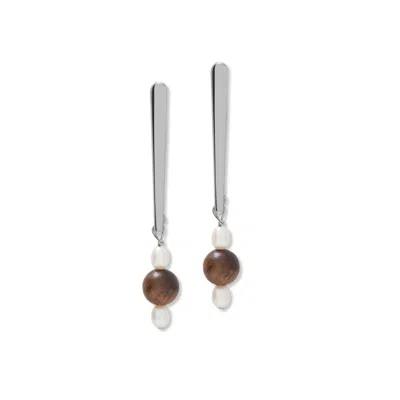 A Weathered Penny Women's Silver Pearl & Wood Studs In White