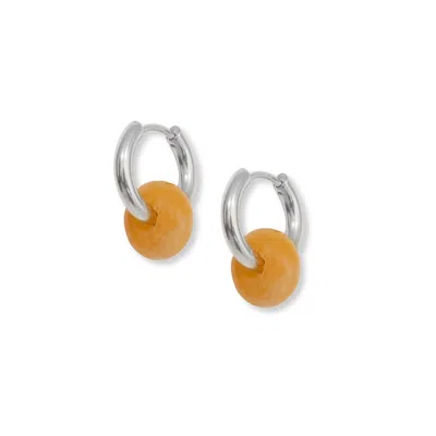 A Weathered Penny Women's Yellow Jade Agate Hoops- Silver