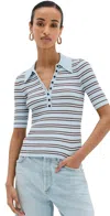 A.l.c Sydney Striped Knit Polo Top In Ice Water/sequoia