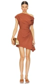 A.l.c Poppy Ruched Off-the-shoulder Mini Dress In 红杉