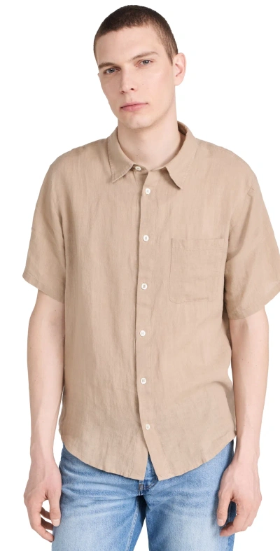 Apc Linen Short-sleeved Shirt With Classic Collar In Animal Print