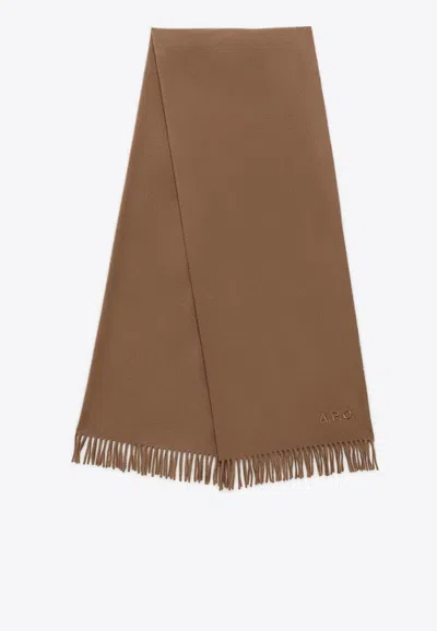 Apc Alix Brodée Logo Embroidered Scarf In Brown