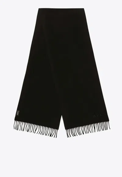 Apc Ambroise Brodée Logo Embroidered Scarf In Black