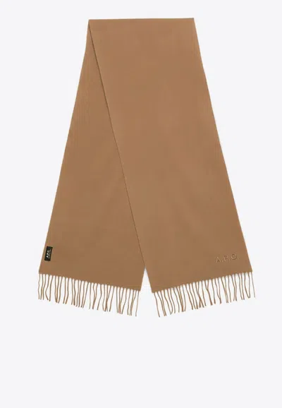 Apc Ambroise Brodée Logo Embroidered Scarf In Brown