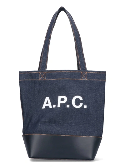 Apc Denim Logo Tote Bag In Blu