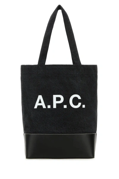 Apc Black Denim And Leather Shopping Bag A.p.c.