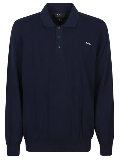 Apc Blaise Long Sleeve Polo Shirt In Iak Dark Navy