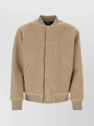 Apc Blend Collar Cardigan With Front Pockets In Beige