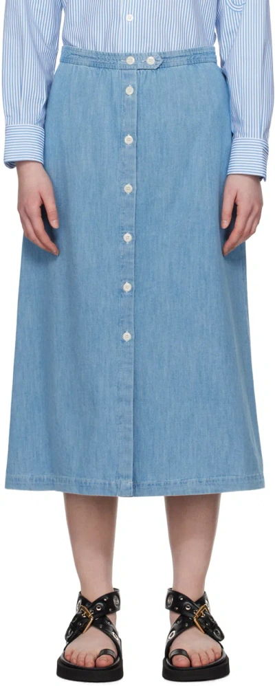 Apc Blue Deauville Denim Midi Skirt In Iab Light Blue