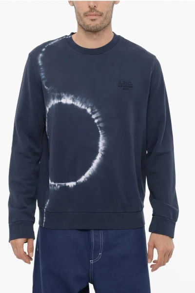 Apc Brushed Cotton Crew-neck Sweatshirt With Acid-wash Effect In Blue