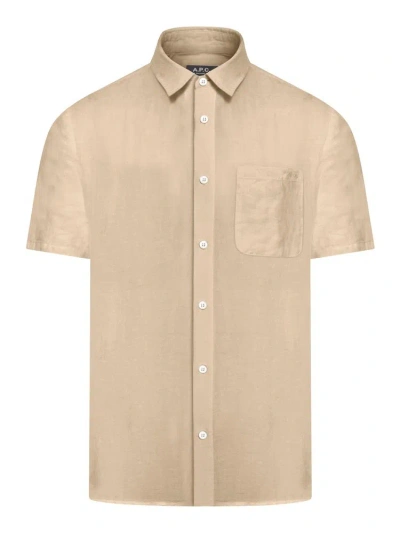Apc A.p.c. Buttoned Short Sleeved Shirt In Beige