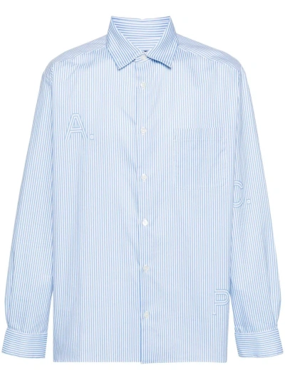 Apc Malo Striped Shirt In Light Blue