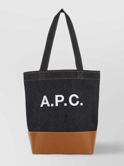 Apc Denim And Leather Shopping Bag In Blue