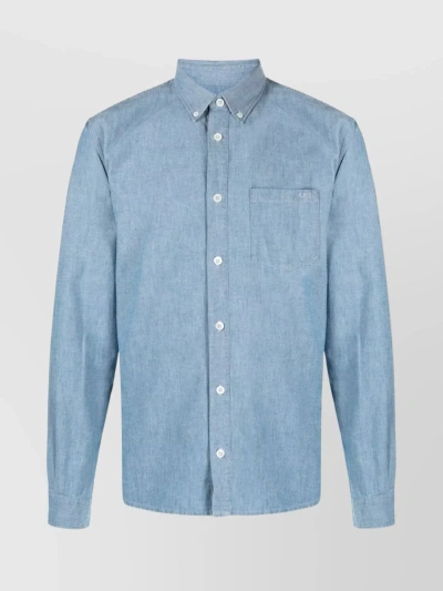 A.p.c. Denim Edouard Shirt With Buttoned Collar In Blue
