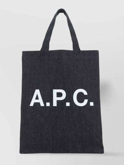 Apc Denim Tote Bag With Flat Fabric Handles In Black