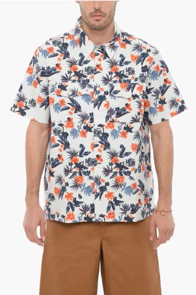 Apc Floral Patterned Short Sleeve Augustin Shirt With Double Bre In Multi