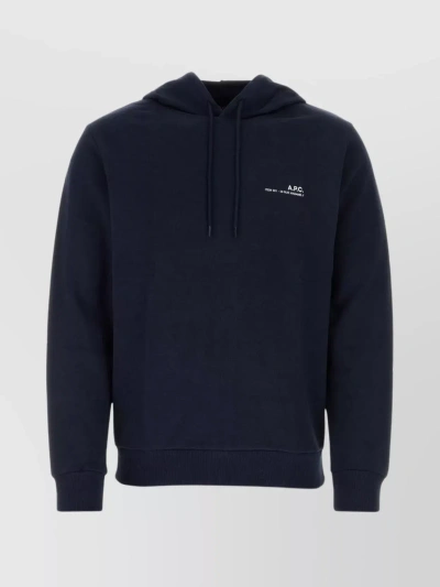 A.p.c. Cotton Hooded Sweatshirt With Kangaroo Pocket In Blue