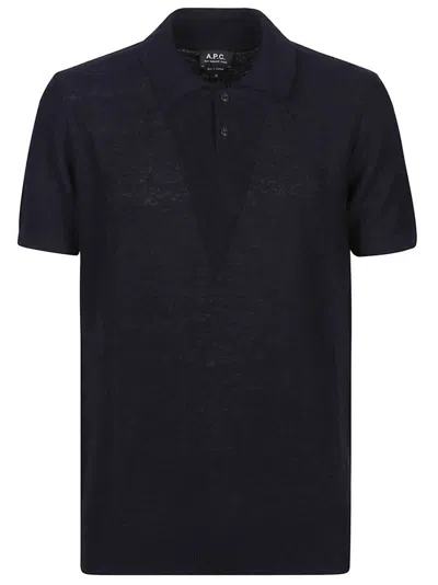 Apc Jay Open-knit Polo Shirt In Navy