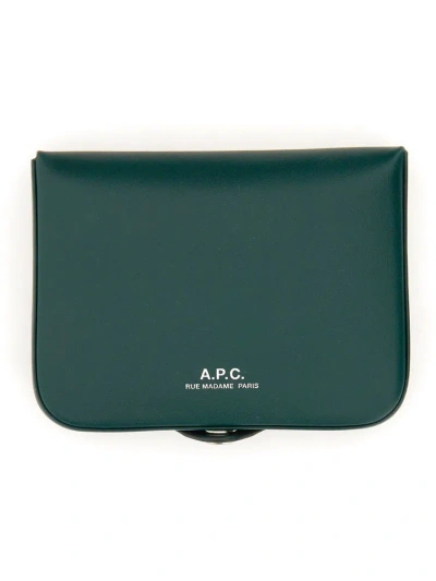 Apc Josh Snap-fastening Leather Wallet In Green