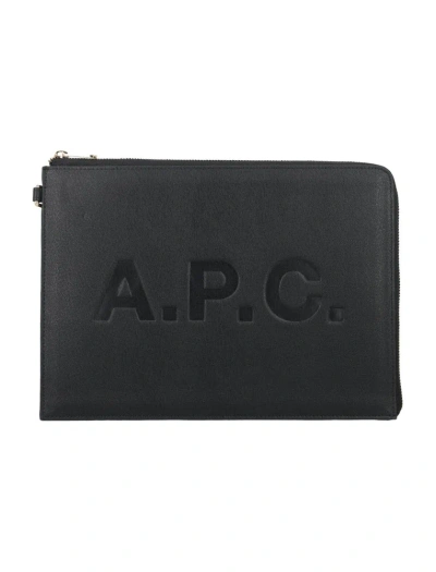 Apc A.p.c. Logo Debossed Zipped Clutch Bag In Black