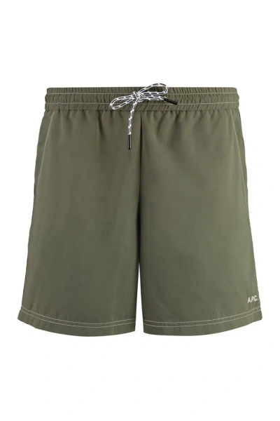 A.p.c. Logo-embroidered Swim Shorts In Green