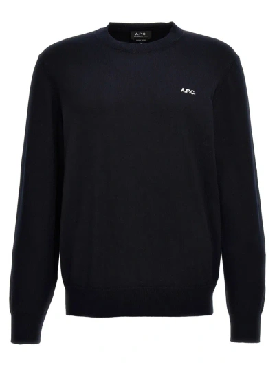 Apc A.p.c. Logo Embroidered Knit Jumper In Blue