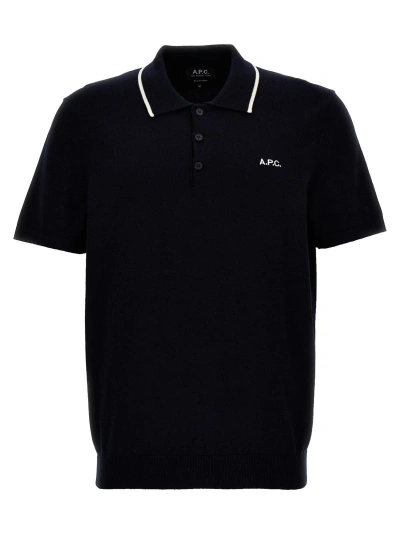 Apc Logo Embroidered Short-sleeved Polo Shirt In Blue