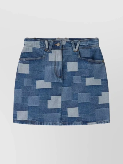 A.p.c. Patchwork V-belt Mini Skirt With Front Pockets In Blue