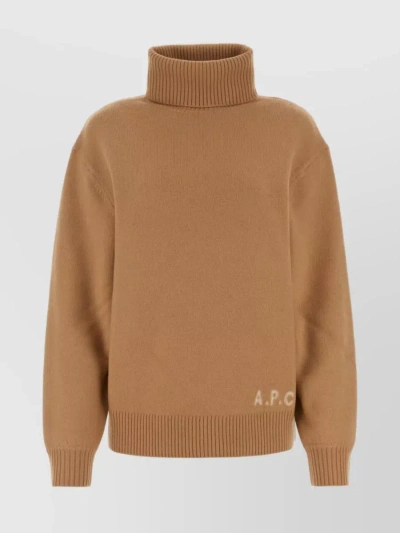 Apc Relaxed Fit Wool Sweater With Ribbed Accents In Brown