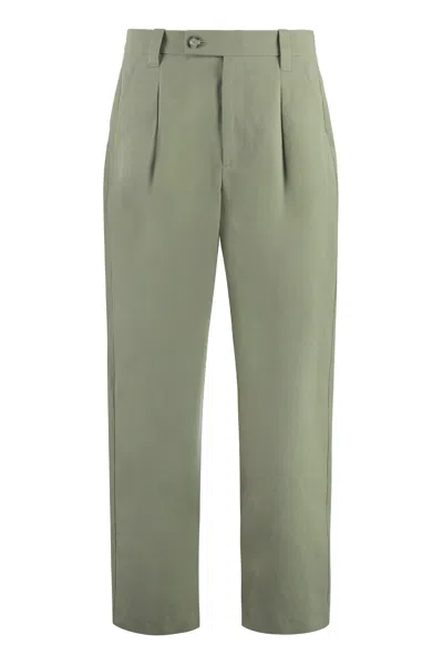 Apc Renato Cotton-linen Trousers In Green