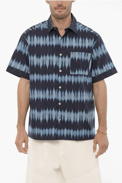 Apc Shaded Effect Short Sleeve Shirt With Breast Pocket In Blue