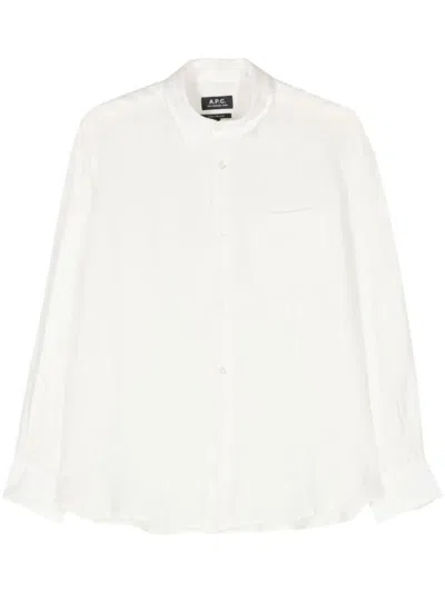Apc Classic-collar Linen Shirt In Aac Blanc