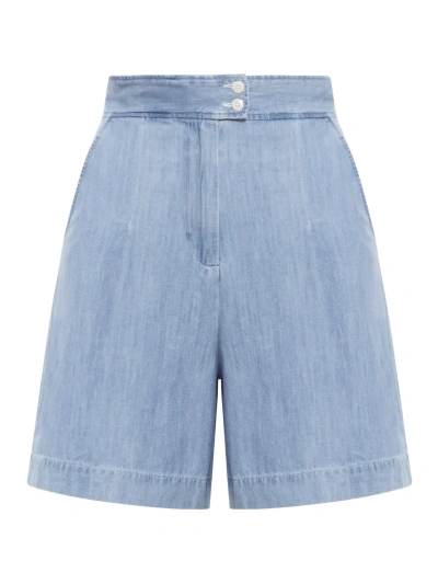 Apc Pleated Denim Shorts In Blue