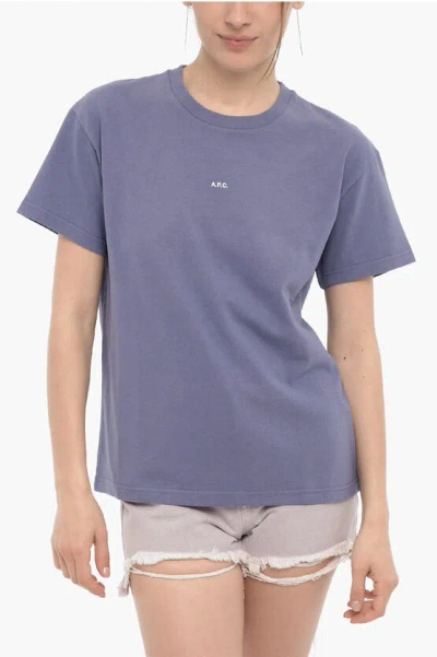 Apc Solid Color Crew-neck T-shirt With Printed Logo In Purple