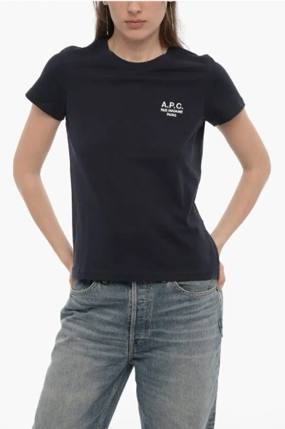 Apc Solid Color Denise Crew-neck T-shirt With Embroidered Logo In Black