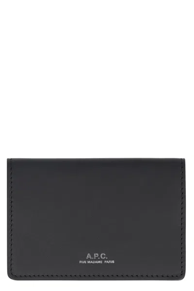 A.p.c. Stefan Leather Card Holder In Black