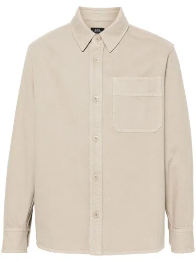 Apc A. P.c. Surchemise Basile Brodee Poitrine Overshirt Bae S In Beige