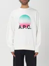 Apc White Crewneck Sweatshirt With Logo And Faded Circle Print For Men In Yellow Cream