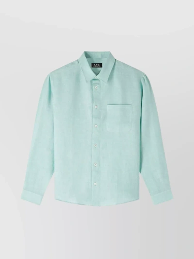 Apc Tailored Shirt With Cuffed Sleeves And Pocket In Blue